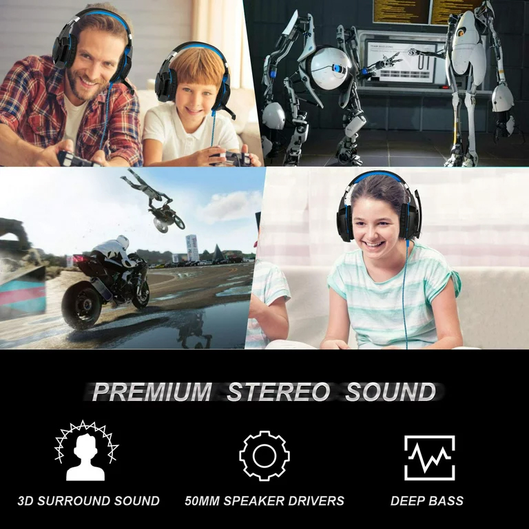 Picture of KOTION EACH G2000 LED Light Gaming Headset with Noise Cancelling Mic and 3D Surround Sound for PC, PS4, USB Connectivity - Black
