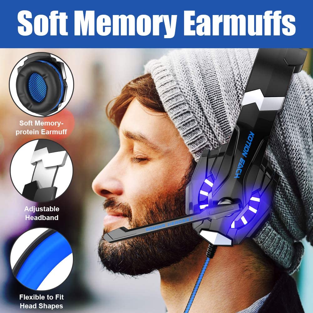 Picture of KOTION EACH G9000 3.5Mm Noise Reduction Gaming Headset Replacement For PC & Laptop with RGB Light - Blue - Blue