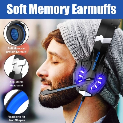Picture of KOTION EACH G9000 3.5Mm Noise Reduction Gaming Headset Replacement For PC & Laptop with RGB Light - Blue - Blue