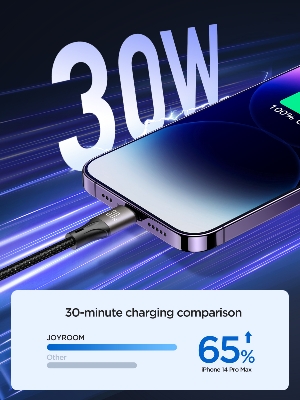 Picture of Joyroom (SA25-CL3) Light-Speed Series 30W Fast Charging Data Cable (Type-C to Lightning) 1.2m-Black - Black