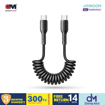 Picture of Joyroom (SA38-CC3) Easy-Travel Series 60W Coiled Fast Charging Data Cable for Car (Type-C to Type-C) 1.5m-Black - Black