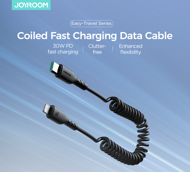 Picture of Joyroom (SA38-CC3) Easy-Travel Series 60W Coiled Fast Charging Data Cable for Car (Type-C to Type-C) 1.5m-Black - Black