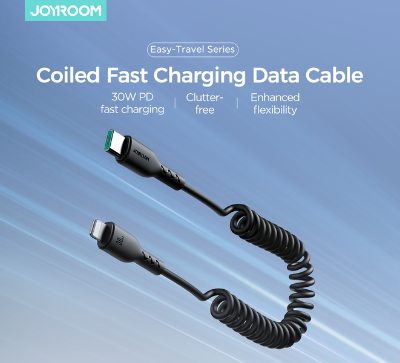 Picture of Joyroom (SA38-CC3) Easy-Travel Series 60W Coiled Fast Charging Data Cable for Car (Type-C to Type-C) 1.5m-Black - Black