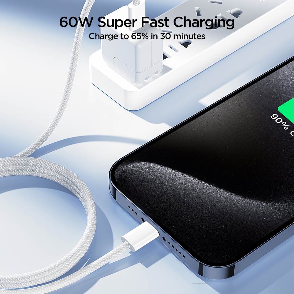 Picture of Joyroom (S-A45) Ben Series Braided 60W Fast Charging Data Cable (Type-C to Type-C) 1m-White - White
