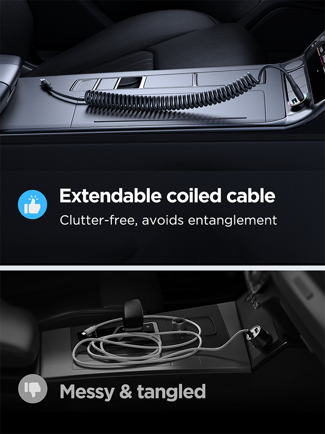 Picture of Joyroom (SA38-CC3) Easy-Travel Series 60W Coiled Fast Charging Data Cable for Car (Type-C to Lightning) 1.5m-Black - Black