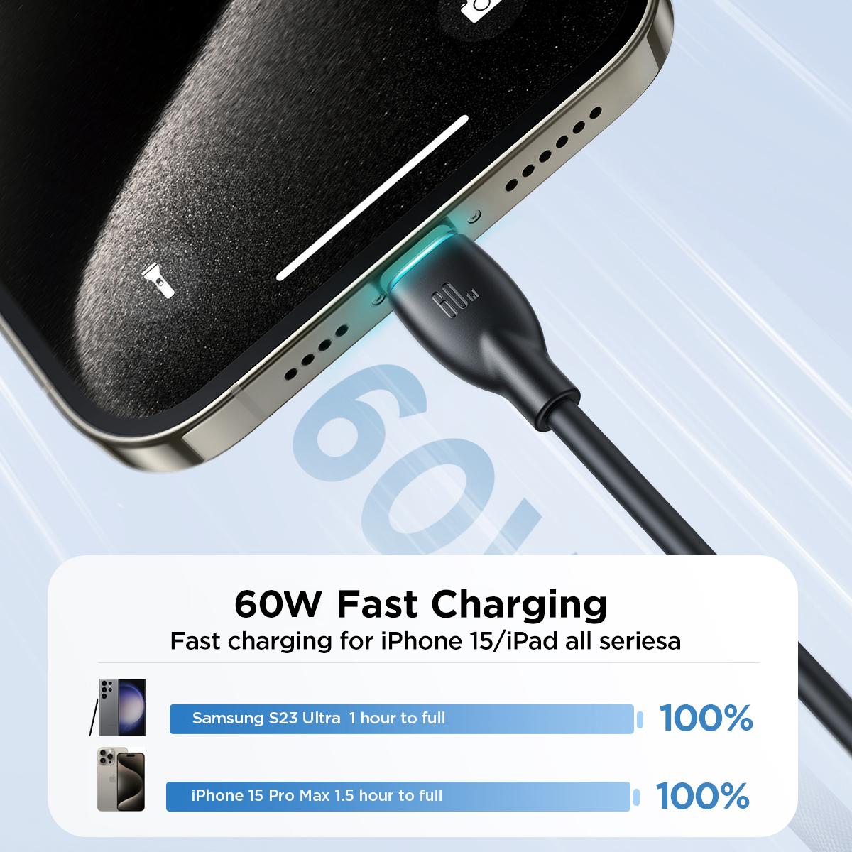 Picture of Joyroom S-A30 Star-Ring Series 60W Fast Charging Data Cable (Type-C to Type-C) 1m-Black - Black