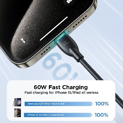 Picture of Joyroom S-A30 Star-Ring Series 60W Fast Charging Data Cable (Type-C to Type-C) 1m-Black - Black