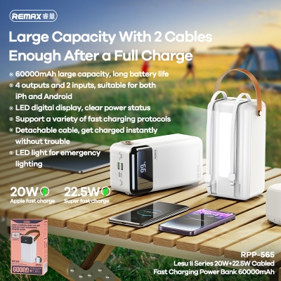 Picture of Remax RPP-565 PD 22.5W 60000mAh Fast Charging Large Capacity Power bank - White