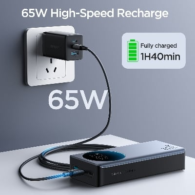 Picture of Joyroom JR-PBF04 65W Digital Display 20000mAh Fast Charging Power Bank - Black - Black