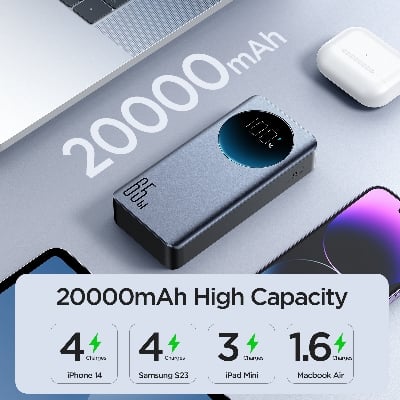 Picture of Joyroom JR-PBF04 65W Digital Display 20000mAh Fast Charging Power Bank - Black - Black