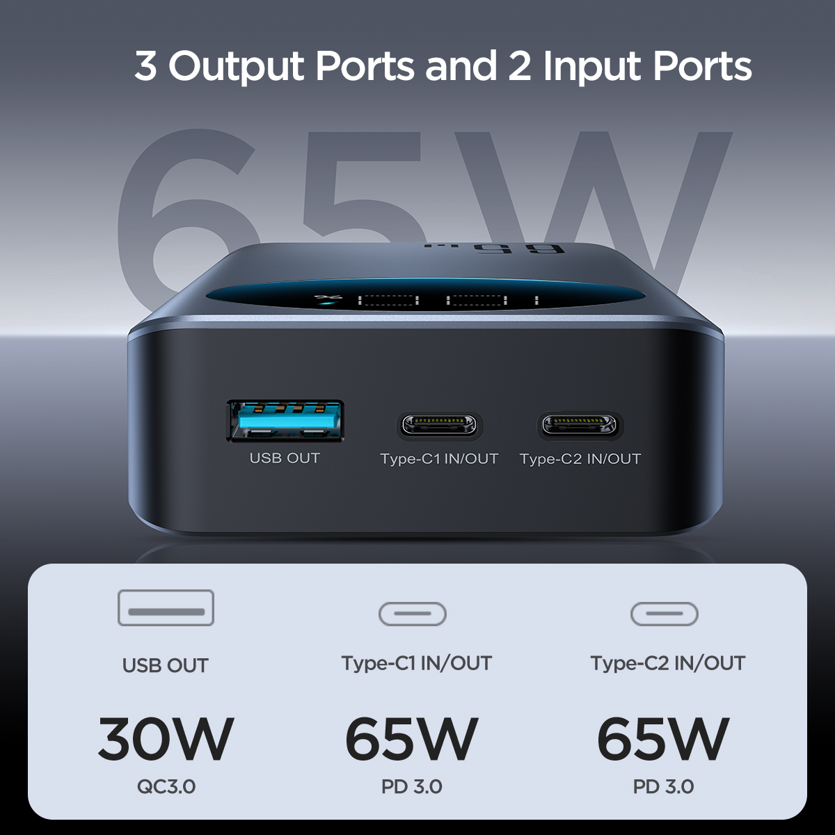 Picture of Joyroom JR-PBF04 65W Digital Display 20000mAh Fast Charging Power Bank - Black - Black
