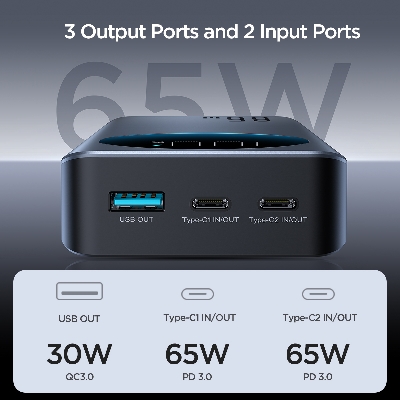 Picture of Joyroom JR-PBF04 65W Digital Display 20000mAh Fast Charging Power Bank - Black - Black