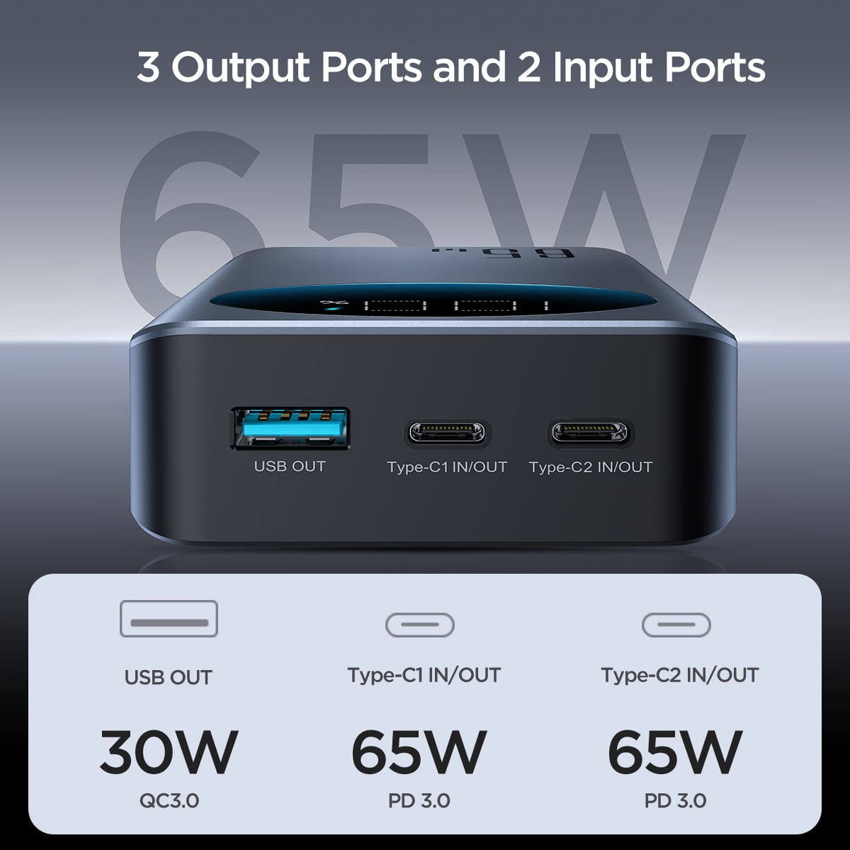 Picture of Joyroom JR-PBF05 65W Digital Display Fast Charging Power Bank 30000mAh -Black - Black