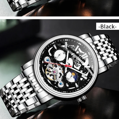 Picture of TEVISE T867 Luxury Branded Automatic Wrist Watches Stainless Steel Men Skeleton Watch - Black