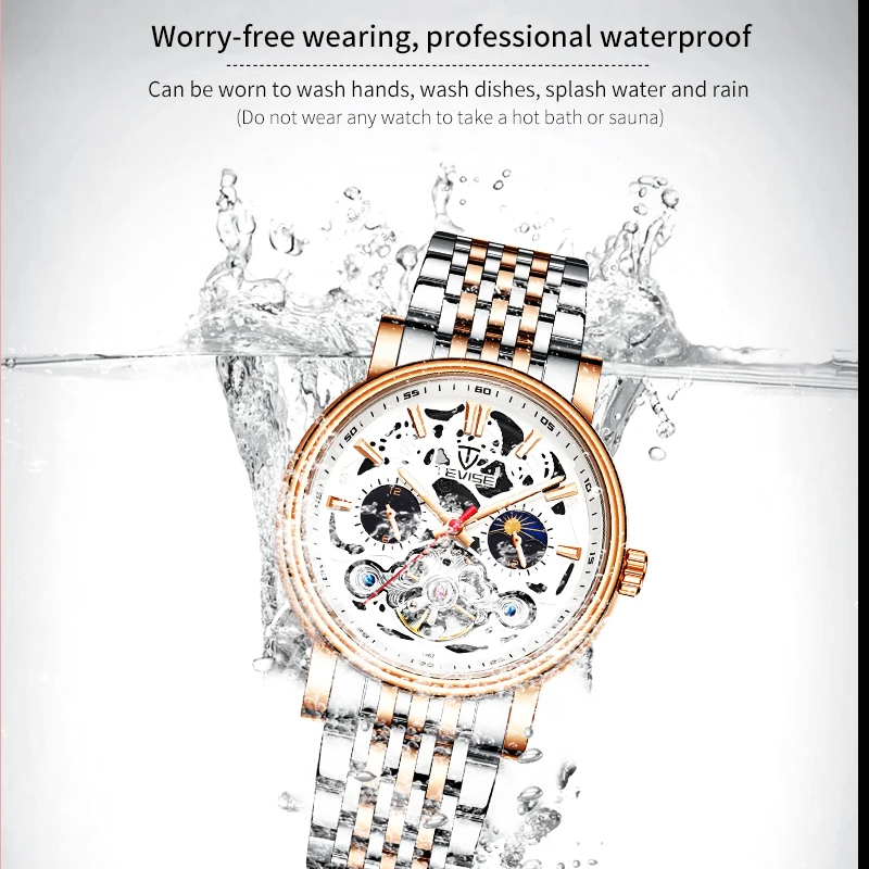 Picture of TEVISE T867 Luxury Branded Automatic Wrist Watches Stainless Steel Men Skeleton Watch - Black