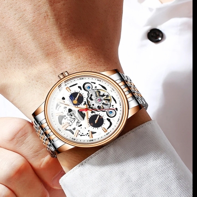 Picture of TEVISE T867 Luxury Branded Automatic Wrist Watches Stainless Steel Men Skeleton Watch - Black