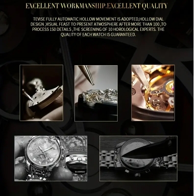 Picture of TEVISE T9005A Automatic Skeleton Diamond Scale Luminous Men Mechanical Watch - Silver - Silver