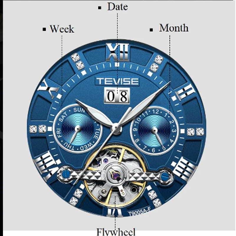 Picture of Tevise T9005Big Classic Business Design Mechanical Luxury watch for Men - Silver Blue - Blue