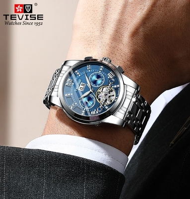 Picture of Tevise T9005Big Classic Business Design Mechanical Luxury watch for Men - Silver Blue - Blue