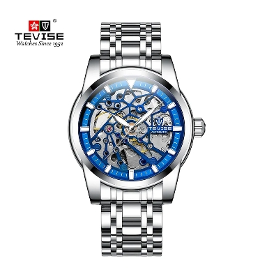 Picture of Tevise T9005E Hollow-out Luminous Stainless Steel Automatic Mechanical Watch - Silver Blue - Blue