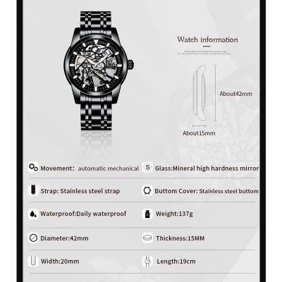 Picture of Tevise T9005E Hollow-out Luminous Stainless Steel Automatic Mechanical Watch - Silver Blue - Blue