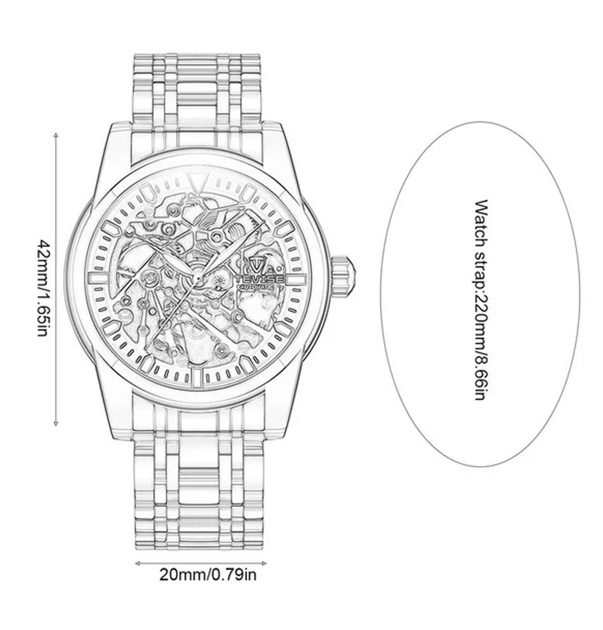 Picture of Tevise T9005E Hollow-out Luminous Stainless Steel Automatic Mechanical Watch - Silver Blue - Blue