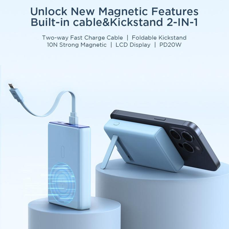 Picture of Joyroom JR-PBM01 magnetic 10000mAh 20W with stand + Lightning cable - USB-C - black - Black