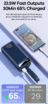 Picture of REMAX RPP-522 20W+22.5W PD+QC Powerbank 30000mAh Portable Smart Multi-Compatible Fast Charging Power Bank - Blue