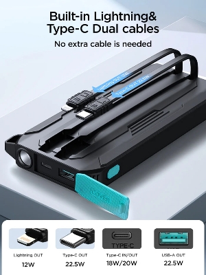 Picture of JOYROOM JR-L017 22.5W 10000mAh with Dual Cables Travel Friendly Power Bank - Black - Black