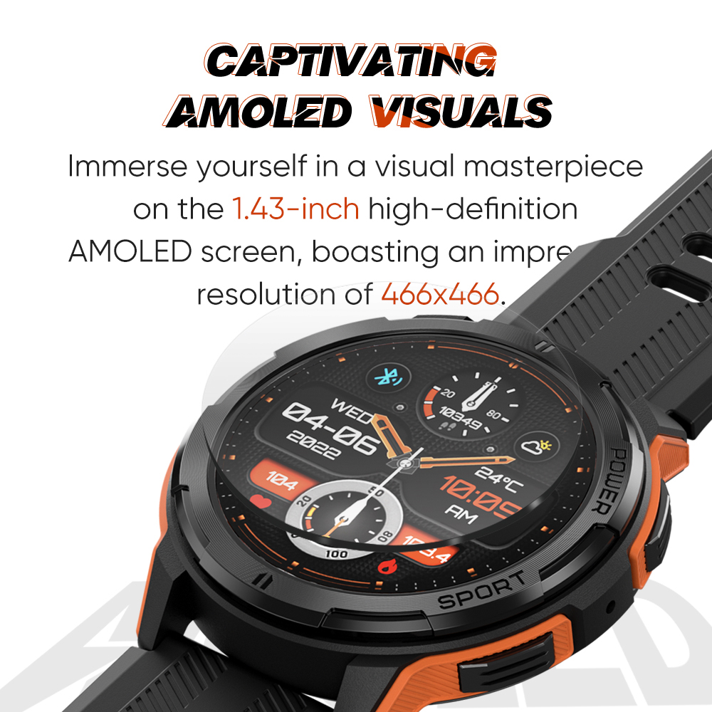 Picture of Wavefun Wave 70 Rugged Smartwatch AMOLED Smart Watch 1.43'' 466*466 Fitness Sports 10M Ultra Waterproof Outdoor Bluetooth Call