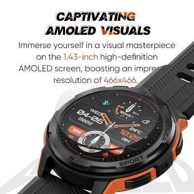 Picture of Wavefun Wave 70 Rugged Smartwatch AMOLED Smart Watch 1.43'' 466*466 Fitness Sports 10M Ultra Waterproof Outdoor Bluetooth Call