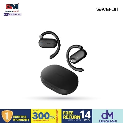 Picture of Wavefun Sense Open Ear Headphones Wireless Earphone with Adjustable Ear Hook Super Bass Wireless Earbuds BT5.3 Headsets with Microphone - Black - Black