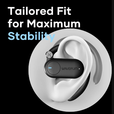 Picture of Wavefun Sense Open Ear Headphones Wireless Earphone with Adjustable Ear Hook Super Bass Wireless Earbuds BT5.3 Headsets with Microphone - Black - Black