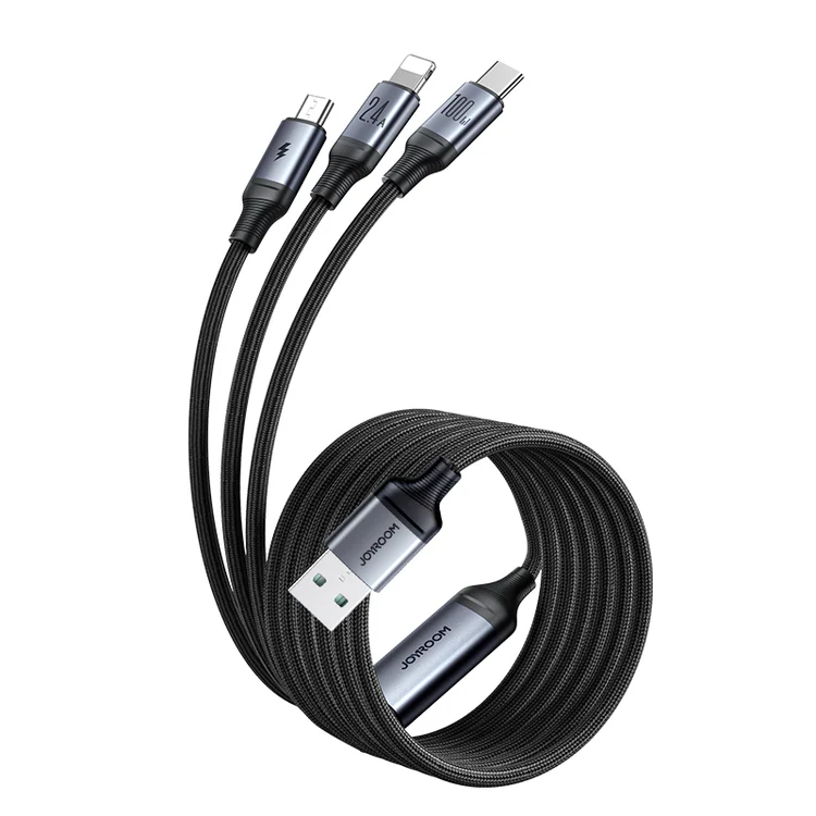 Picture of Joyroom S-A21 Speedy Series 100W 3-in-1 Fast Charging Cable (USB-A to Lightning+Type-C+Micro) 1.2m-Black
