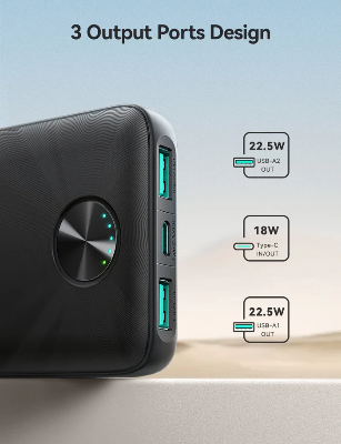 Picture of JOYROOM JR-PBF15 22.5W 10000mAh LED Fast Charging Power Bank with Cable - Black - Black