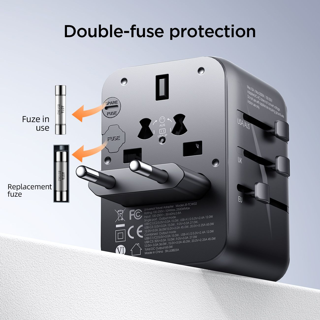 Picture of Joyroom JR-TCW01 Universal Travel Adapter-Black - Black