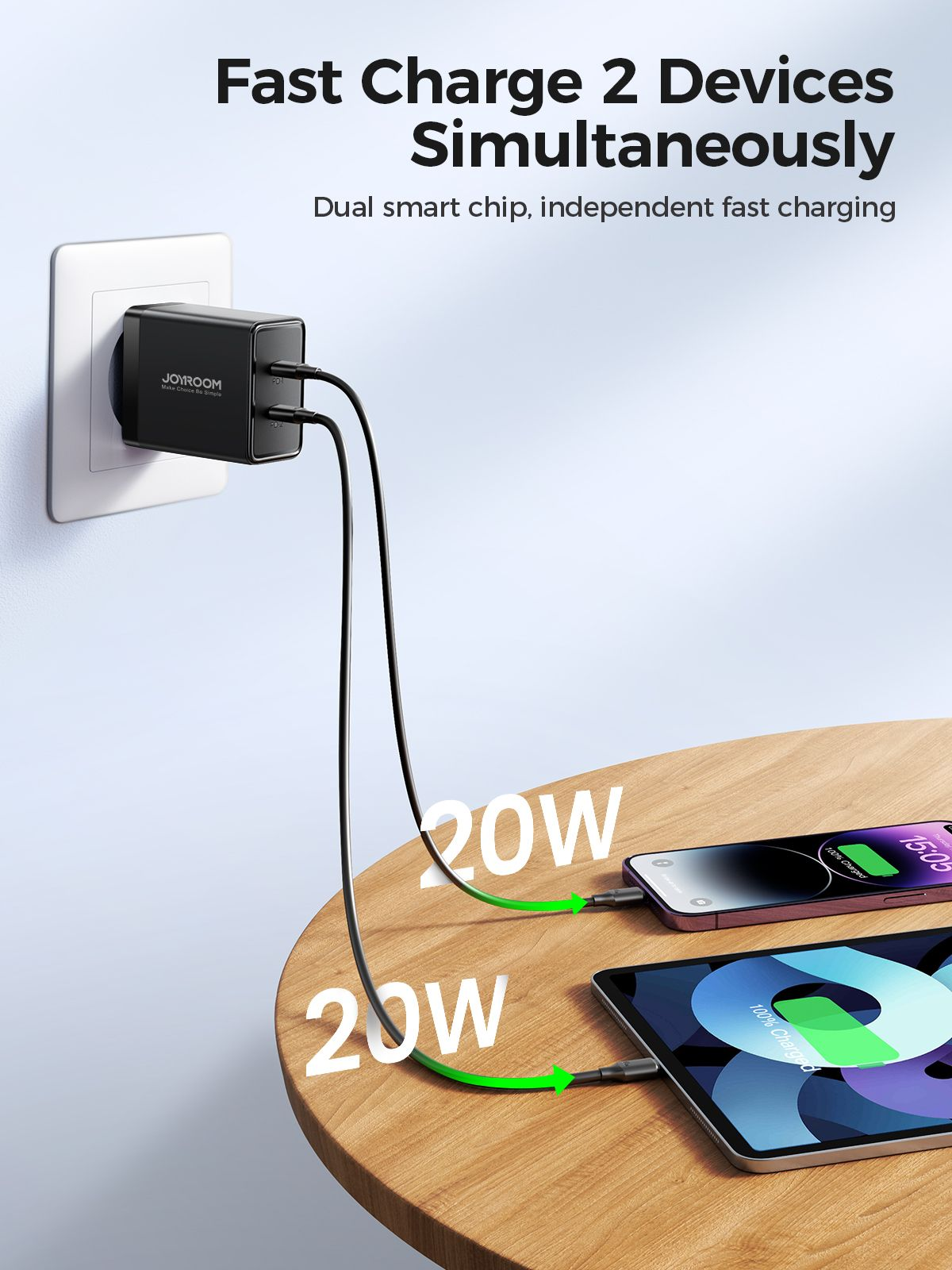 Picture of Joyroom JR-TCF09 40W 2C Fast Charger EU Plug-Black - Black