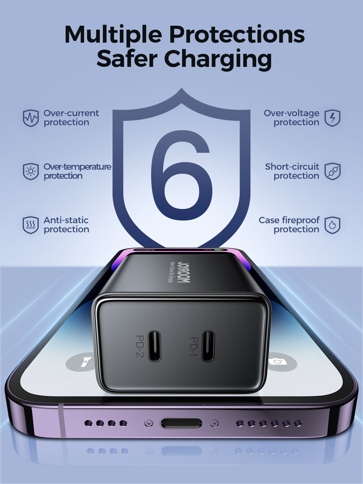 Picture of Joyroom JR-TCF09 40W 2C Fast Charger EU Plug-Black - Black