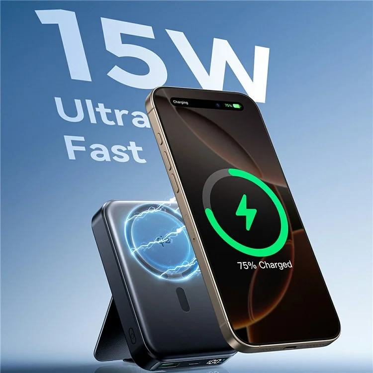 Picture of JOYROOM JR-PBM11 Qi2 Technologys 10000mAh 22.5W Magnetic Power Bank Kickstand Wireless Charger - Black