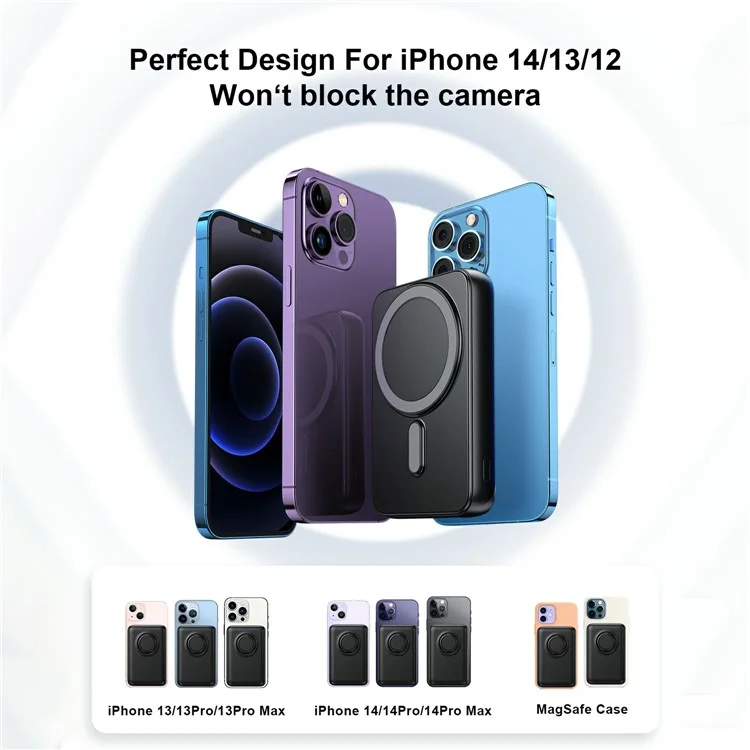 Picture of JOYROOM JR-W050 20W PD3.0 Fast Charging Power Bank 10000mAh Magnetic Wireless Charger External Battery Pack with Ring Holder Kickstand-  Black - Black