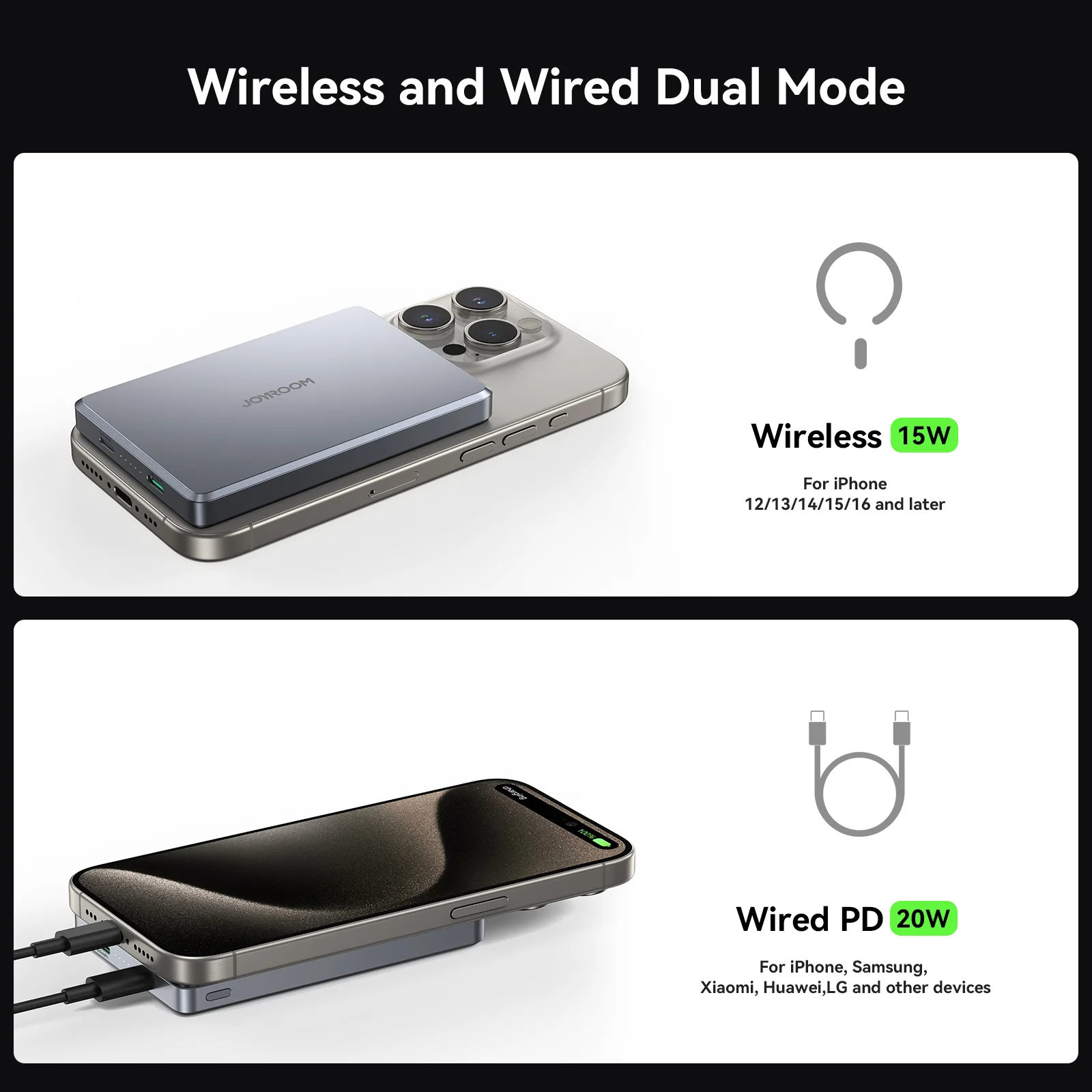 Picture of Joyroom JR-PBM08 Pro Ultra Slim 20W Magnetic Wireless Power Bank 10000mAh- Black - Black