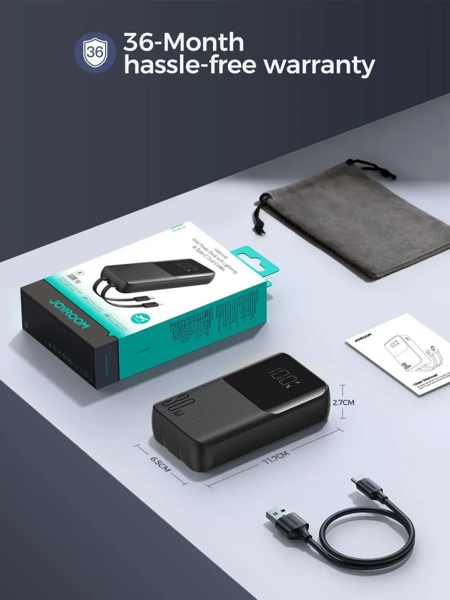 Picture of Joyroom JR-PBC06 30W Mini  10000mAh Power Bank with Dual Cables - Black - Black