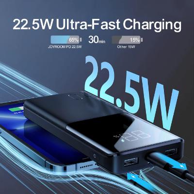 Picture of JOYROOM JR-QP191 22.5W 10000mAh Power Bank With USB to Type.C 0.3m Cable - Black