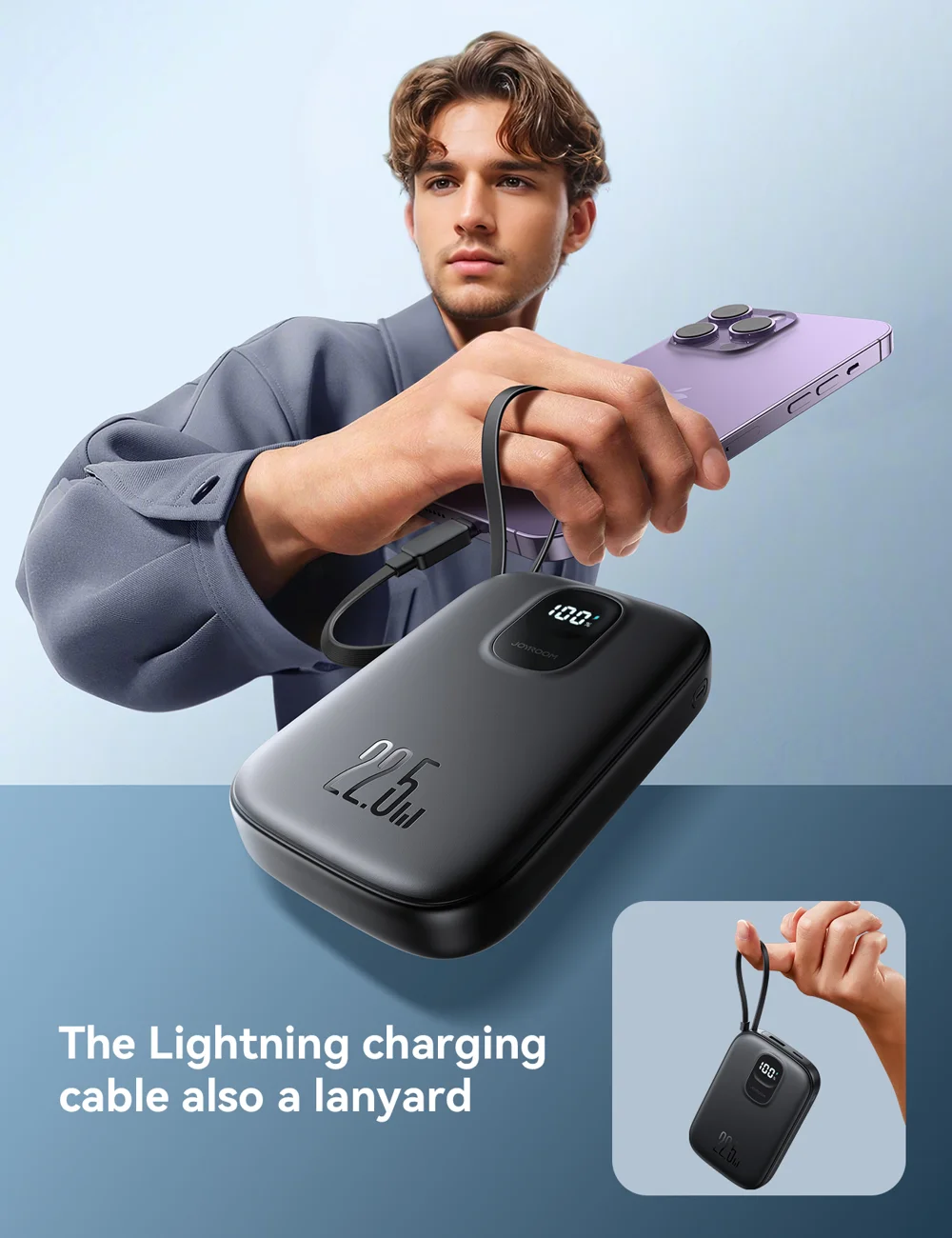 Picture of Joyroom JR-PBF18 22.5W Powerbank 10000mAh With Lightning Cable - Black - Black