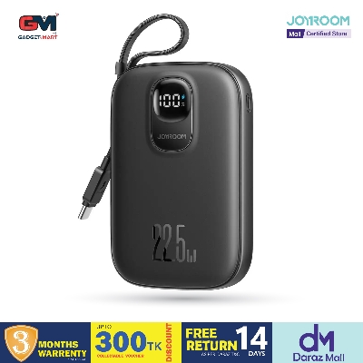 Picture of JOYROOM JR-PBF17 PD 22.5W Fast Charging 10000mAh High Capacity Power Bank with Type C Cable - Black