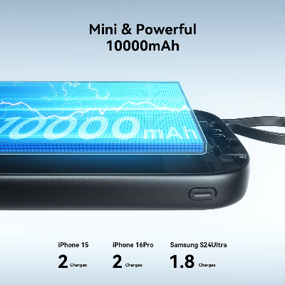 Picture of JOYROOM JR-PBF17 PD 22.5W Fast Charging 10000mAh High Capacity Power Bank with Type C Cable - Black