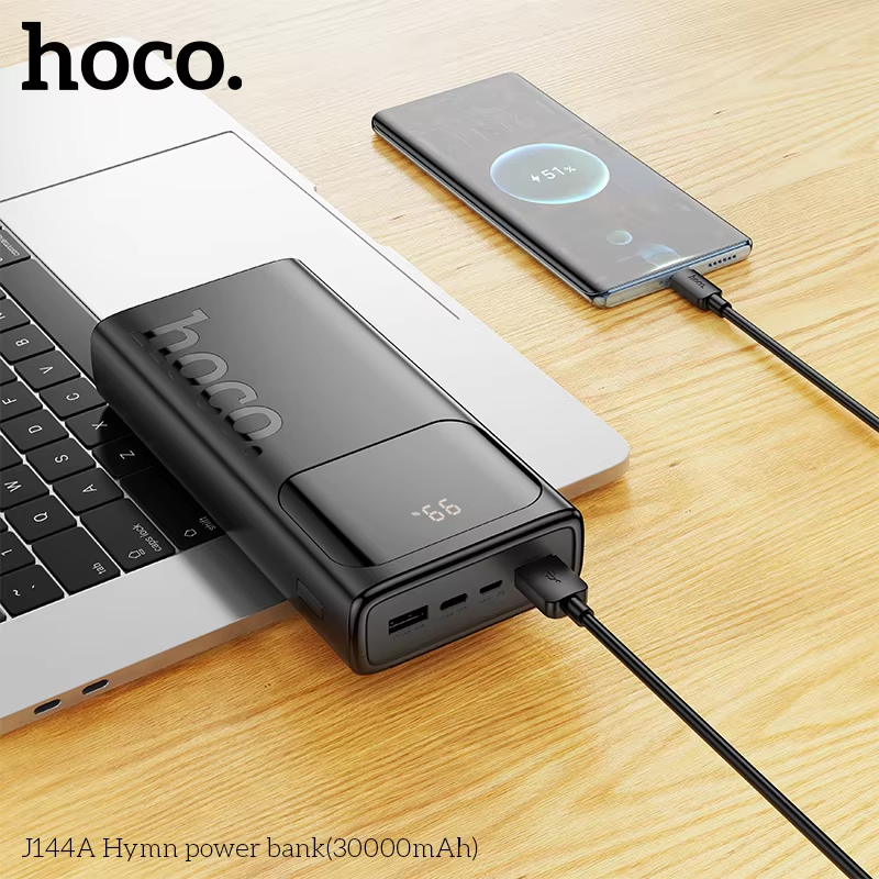 Picture of Original HOCO J144A 15W Fast Charging Travel Charger 30000mAh Powerbank with LED Digital Display - Black