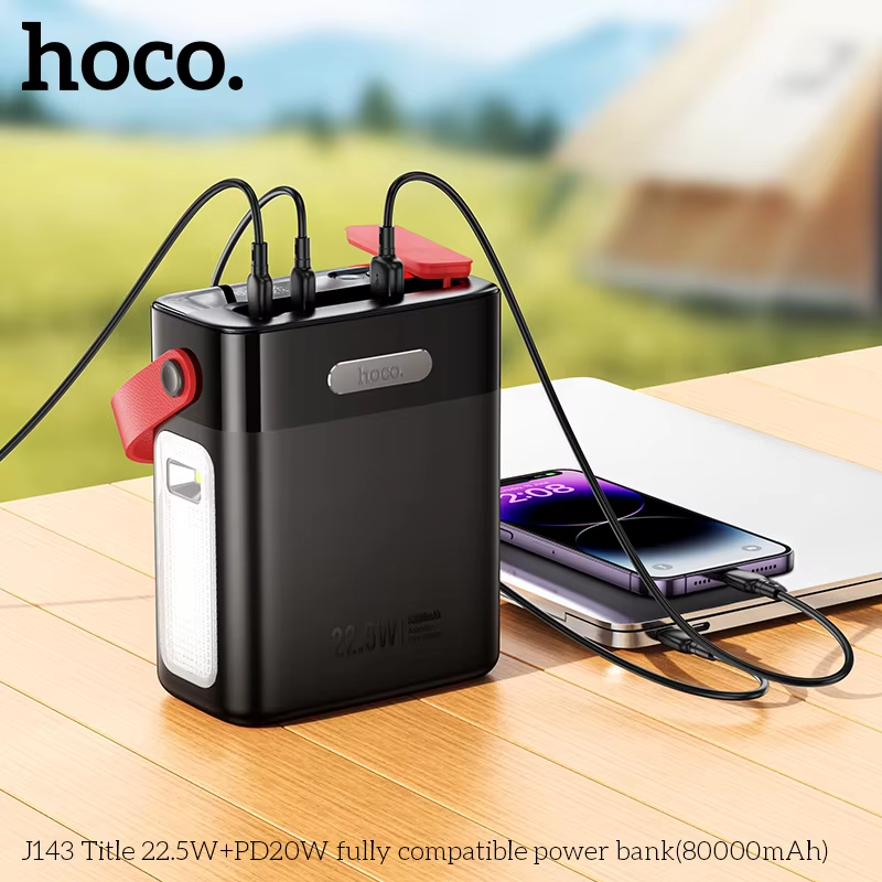 Picture of HOCO J143 22.5W Fast Charging Big Capacity 80000mAh Power Banks With Portable Outdoor Desk Lamp - Black