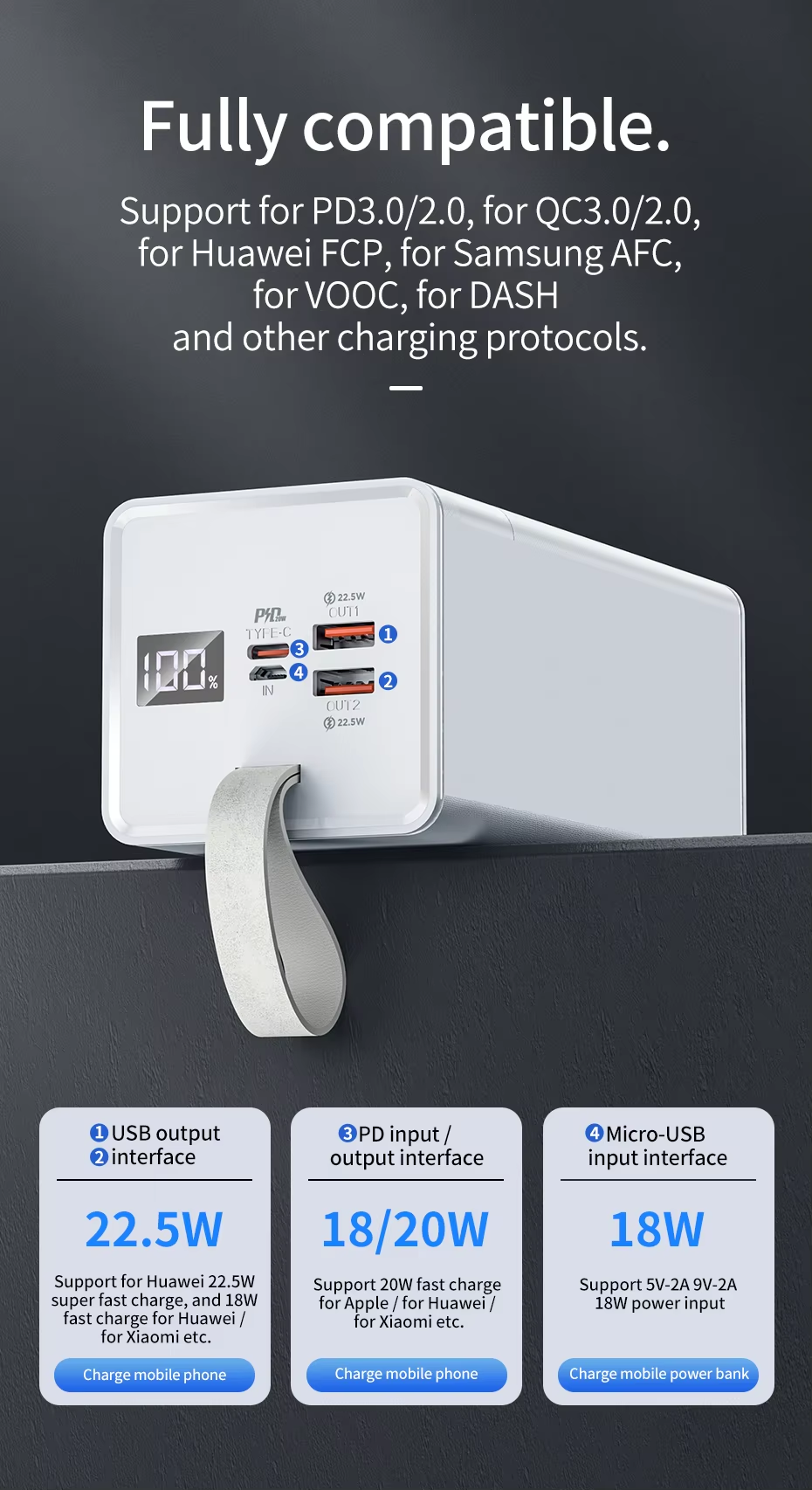Picture of HOCO J86A 50000mAh Portable Cell Phone Battery 22.5W Fast Charging Power Bank - Black