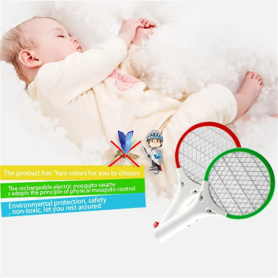 Picture of USB Car Mini Electric Mosquito Swatter Summer Mosquito Insect Racket Killer Rechargeable Handheld Bug Zapper For Bedroom & Outdoor With Powerfull LED Light - Random